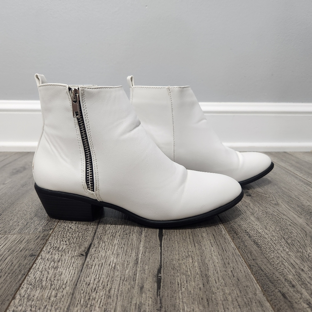 Charlotte Russe White Ankle Booties with Side Zip